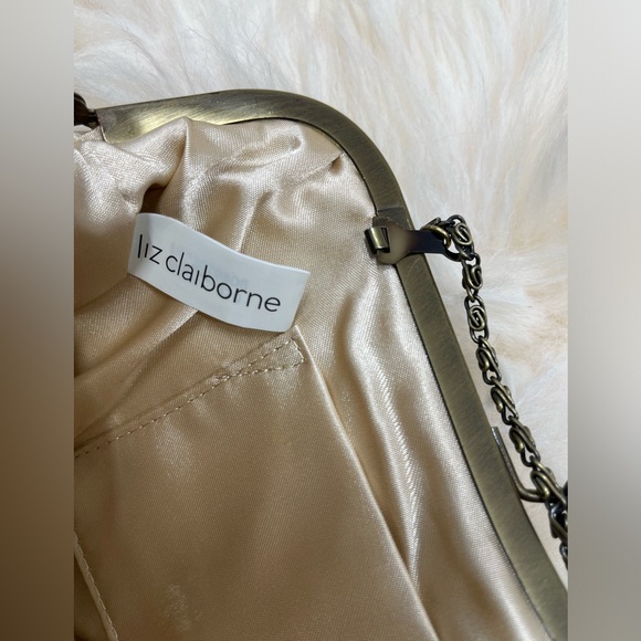 Liz Claiborne ( 1996) Vintage Tan Satin Quilted Clutch Shoulder Bag Chain Strap